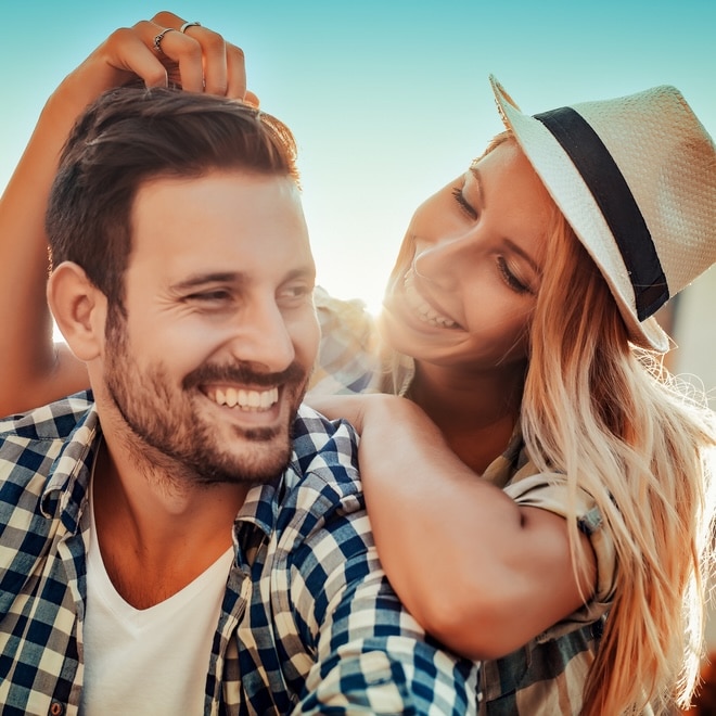Smiling couple in love outdoors